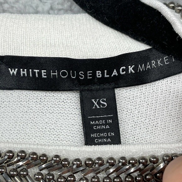White House Black Market Women Blouse White Striped Beaded Long Sleeve Size XS - Picture 6 of 12